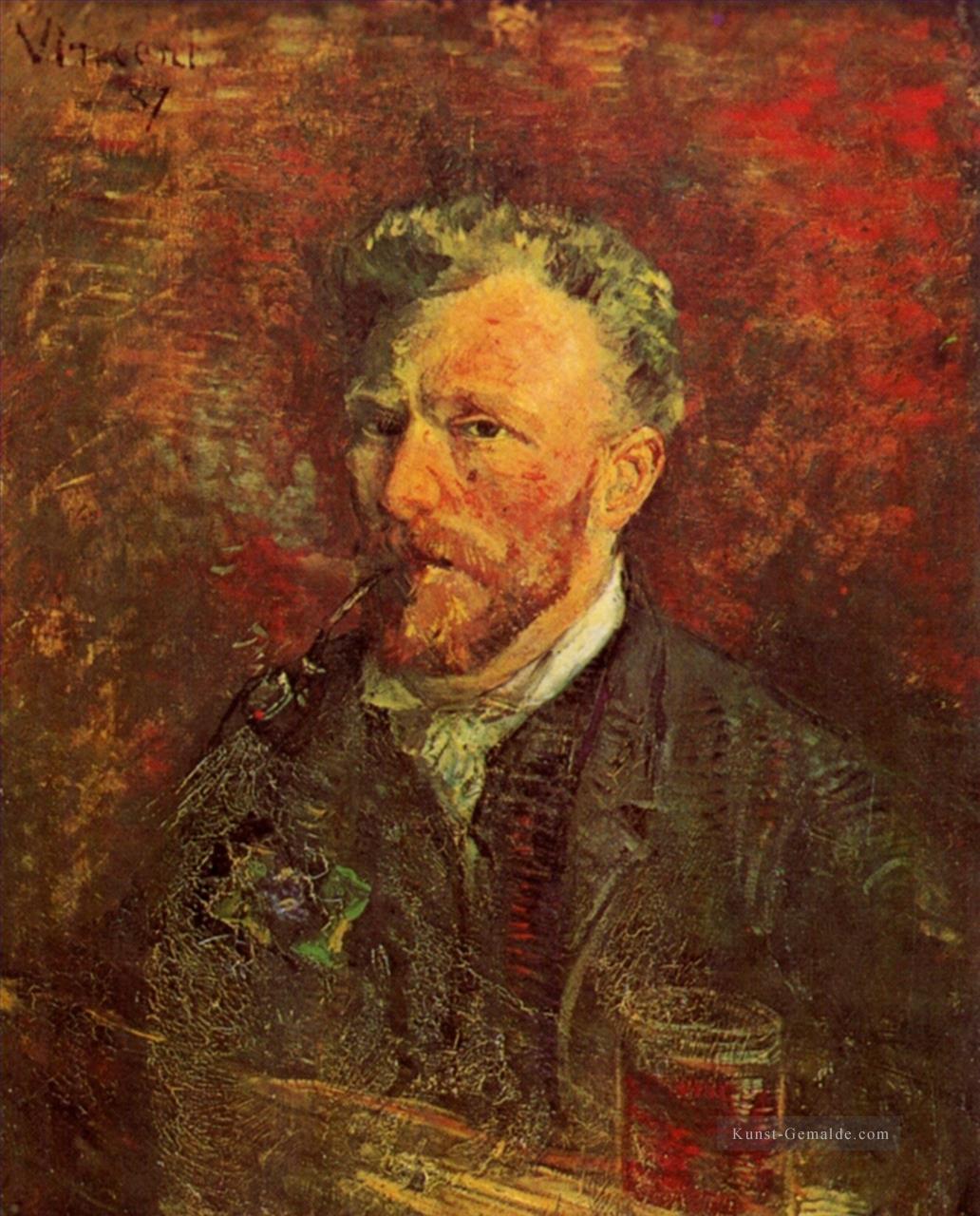 Selbst Porträt mit Pfeife und Glas Vincent van Gogh Ölgemälde